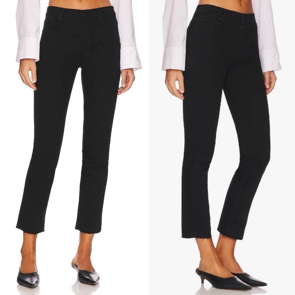 MOTHER- The Rascal Ankle Fray in Black Pitch Straight Leg Jeans Mid Rise Size 24